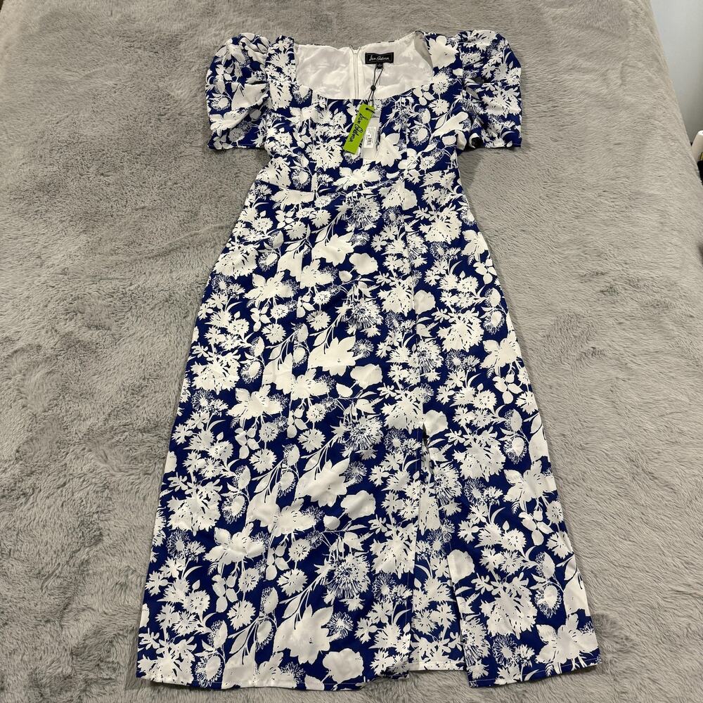Sam Edelman Dress Womens Size 6 Blue White Floral Puff Sleeve Midi Sundress New